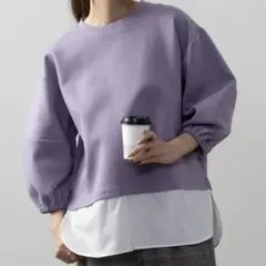 週末限定セールマックハウス　ポンチ素材フェイクレイヤード九分袖