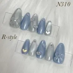 ネイルチップ ❁ アーモンド マグネット うる ニュアンス ハート 青 水色 冬