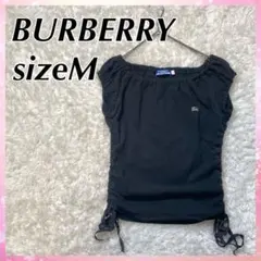 BURBERRYブルーレーベル ノースリーブ タンクトップ 黒 リボン ロゴ刺繍