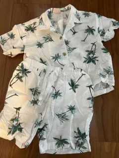 petit main パームツリー柄 シャツ・パンツセット 80