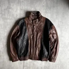 【90s vintage】レザーブルゾン　ボンバージャケット　肉厚　本革　短丈