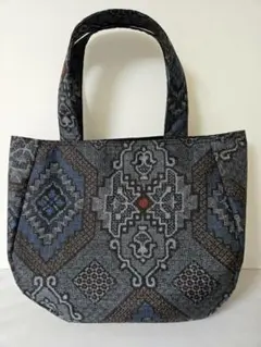 KL641 大島紬(古着)リメイク 丸みのあるトートバッグ