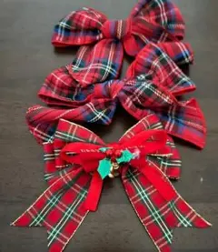 赤と黒のチェック柄リボンヘアクリップ