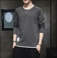 長袖 シンプル ストリート XL メンズ ダークグレー カジュアル Tシャツ