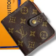 ルイヴィトン 二つ折り財布 コンパクトジップ モノグラム ブラウン コインケース
