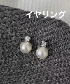 一粒×パール風　シルバージルコニア　クリップイヤリング結婚式 キラキラ　可愛い
