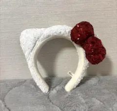 【未使用】USJ ハローキティ カチューシャ スパンコール リボン ホワイト