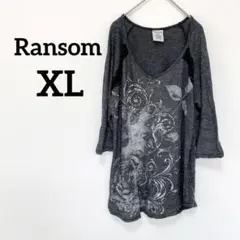 Ransom 【XL】七分袖チュニック 花柄 ブラック　グレー　レース　キラキラ