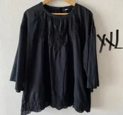 UNIQLO 新品タグ付けエンブロイダリーブラウス （七分袖） 2XL ブラック