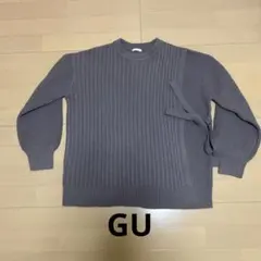 結び紐付きケーブル編みニット Mサイズ パープル