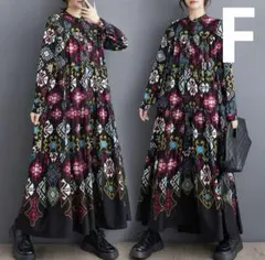 ロングワンピース モード系 大きいサイズ ゆったり　体型カバー Aライン　総柄