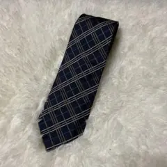 【シンプルデザイン】ネイビー チェック柄 ネクタイ