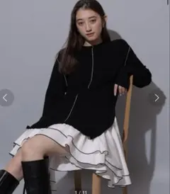 配色ラインシャツドッキングチュニックワンピース