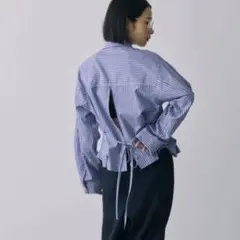 美品✨バビロン　バックオープンショートシャツ　24年　ストライプ　長袖　ブルー