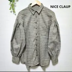 【ナイスクラップ】チェック柄 パフスリーブ 長袖シャツ ビッグシルエット