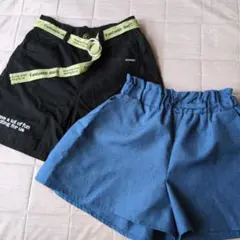 150cm キッズショートパンツ 黒 青 2点セット