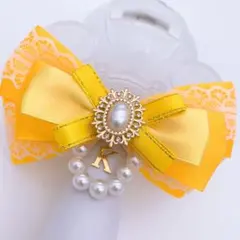 キンブレリボン ペンライトリボン 白レース×黄色 ★ハンドメイド