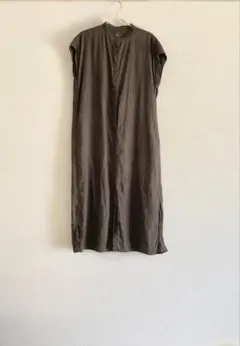 【無印良品】バンドカラーフレンチスリーブロングワンピース　リネン100%