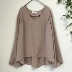 良品✨ベージュ Vネック 【フリー】長袖ブラウス