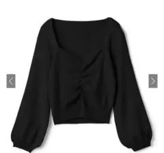 フロントギャザーショートニットトップス grl ブラック