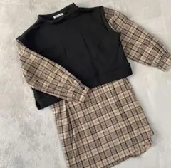 マタニティ授乳服　チェック柄　チュニックワンピース