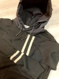 shinya様 P.M.D.S 黒フード付きニットパーカー ストライプデザイン