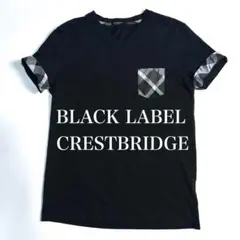 【リネン混】ブラックレーベル　クレストブリッジチェックVネック　L ブラック