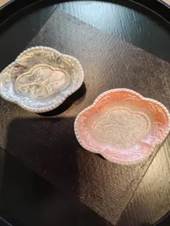 有田陶悦窯木瓜型小皿シルバー ピンク 2点セット