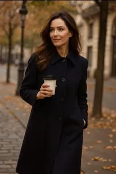 美品　PENY ロングコート　L〜XL相当　ブラック系　カシミヤ100%