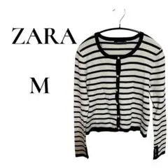 ZARA　ボーダーカーディガン　ニット　パールボタン