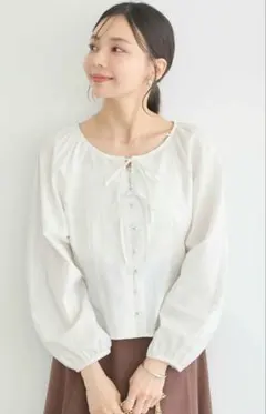 earth music&ecology ラメストライプリボンブラウス