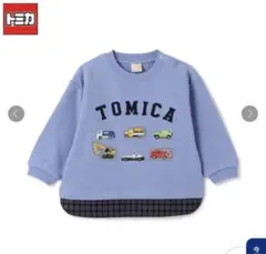 値下げ‼️プティマイン　【TOMICA】裾チェックトレーナー　80cm トミカ