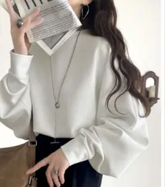 《JaVaジャバ コラボ》ドルマンダンボール素材ビッグトレーナーオフホワイト（L