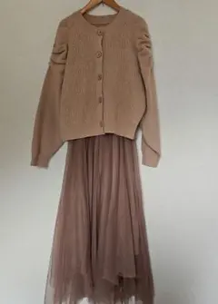 ニットとチュール キャミワンピース ロング丈 セット売り