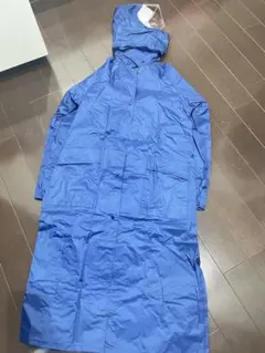 青 フード付きロングレインコート