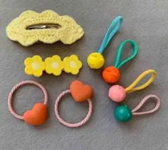 カラフルヘアゴム　クリップ　パッチンピン　8点セット　ベビー　キッズ