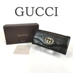 GUCCI グッチ インターロッキング GG柄 長財布 二つ折り レザー 黒