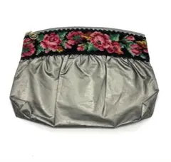 美品フェイラー FEILER ポーチ 花柄 シュニール織 シルバー