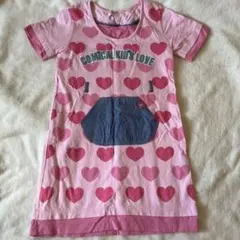子供服　ワンピース　ロングワンピース　ピンク ハート柄　ポケット付き　ラブリー
