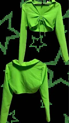 H&M 蛍光グリーン クロップトップ 古着