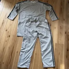 薄手スウェット上下 七分袖 ルームウェア グレー系 ライン