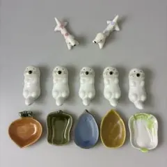 箸置き 極小皿 12点セット 犬 ラッコ 野菜モチーフ 陶器 長期未使用保管品