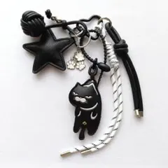 じゃらじゃらキーホルダー キーチャーム 黒猫×肉球 白 黒 可愛い プレゼント