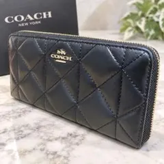 コーチ COACH 財布 ラウンドファスナー ハウンドトゥースアコーデオン