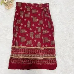 SAG HARBOR エスニック　総柄フレアスカート　レッド　L