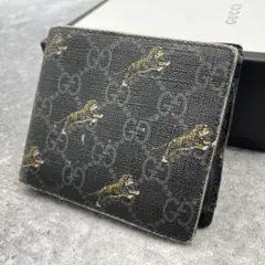 GUCCI グッチ 折り財布 タイガー GGスプリーム PVC　ブラック　レザーのサムネイル