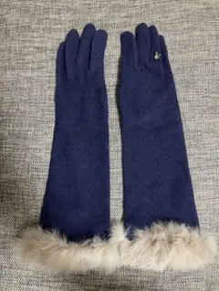 ネイビー ファー・ビジュー付きロンググローブ