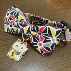 アモワークス　万華鏡　リボン付き猫首輪 招き猫チャーム