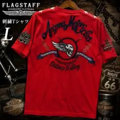 FLAGSTAFF 総刺繍Tシャツ 赤 スカル バイカー ワッペン サイズ Lのサムネイル