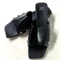 良品】JULIUS/ユリウス レザー サンダル 厚底 バックル ブラック 2